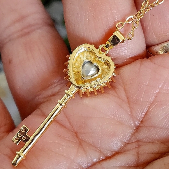 Gold Chain Necklace with Red CZ Heart Key Pendant - Picture 7 of 8